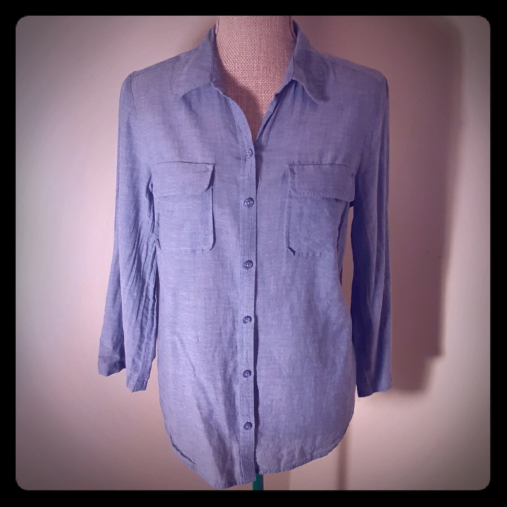 LOFT smokey grey lightweight button up small